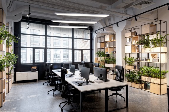 modern loft office interior with furniture