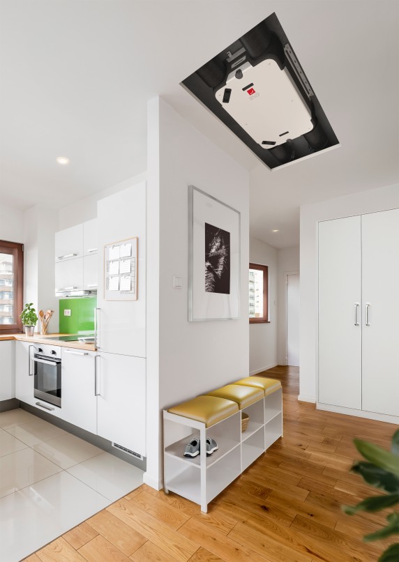Modern, white apartment with kitchen